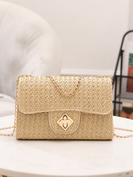 Solid Color Straw Crossbody Bag For Vacation