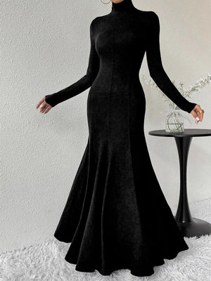 Fishtail Velvet Turtleneck Tight Fit Hip-length Dress
