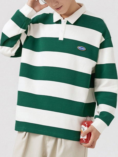 Ins Loose-fit Stripes Polo Shirts