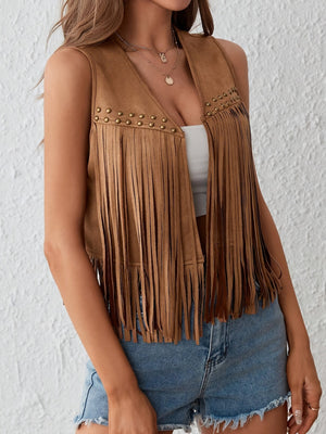 Imitation Suede Tassel Studs Sleeveless Vests
