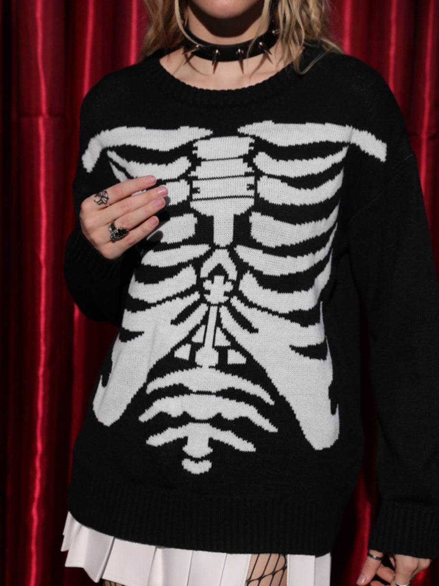 Liber Women's Tops Sweater Skull Long Sleeve Jacquard Autumn Pullover
