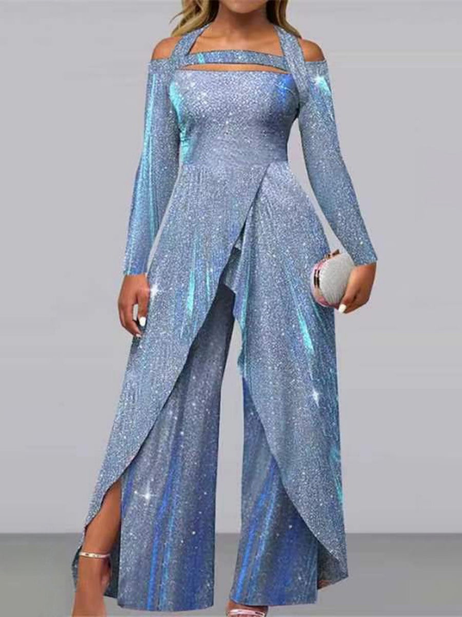 Sexy Sequined Diagonal Placket Mid-rise Bodysuit