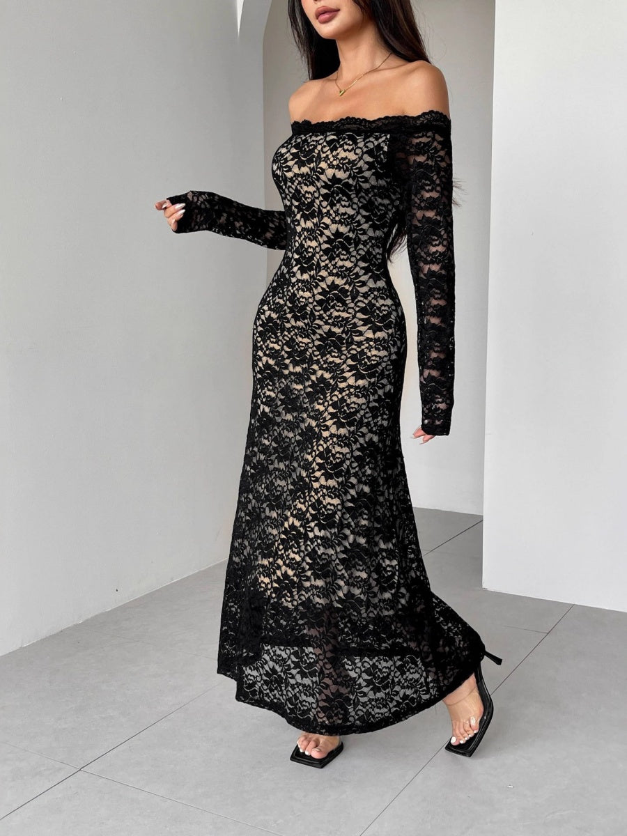 Off-the-shoulder Lace Long Sleeves Off Shoulder Slim And Sexy Grace Dinner Party Long Dress