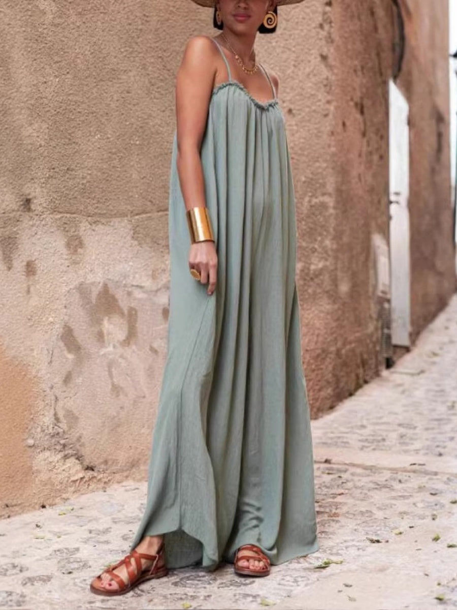 Cotton Linen Women's Suspender Backless Loose Jumpsuit