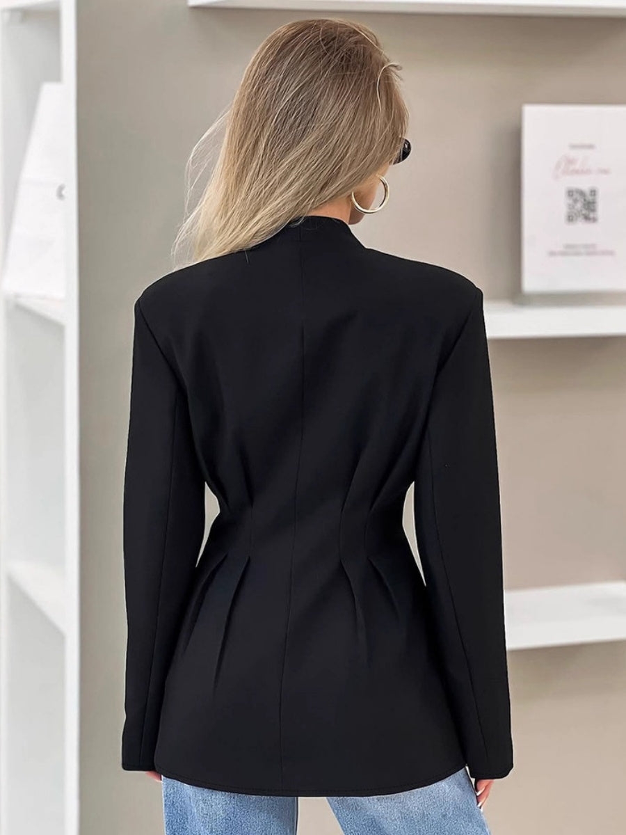V-neck Waist Button-down Blazer