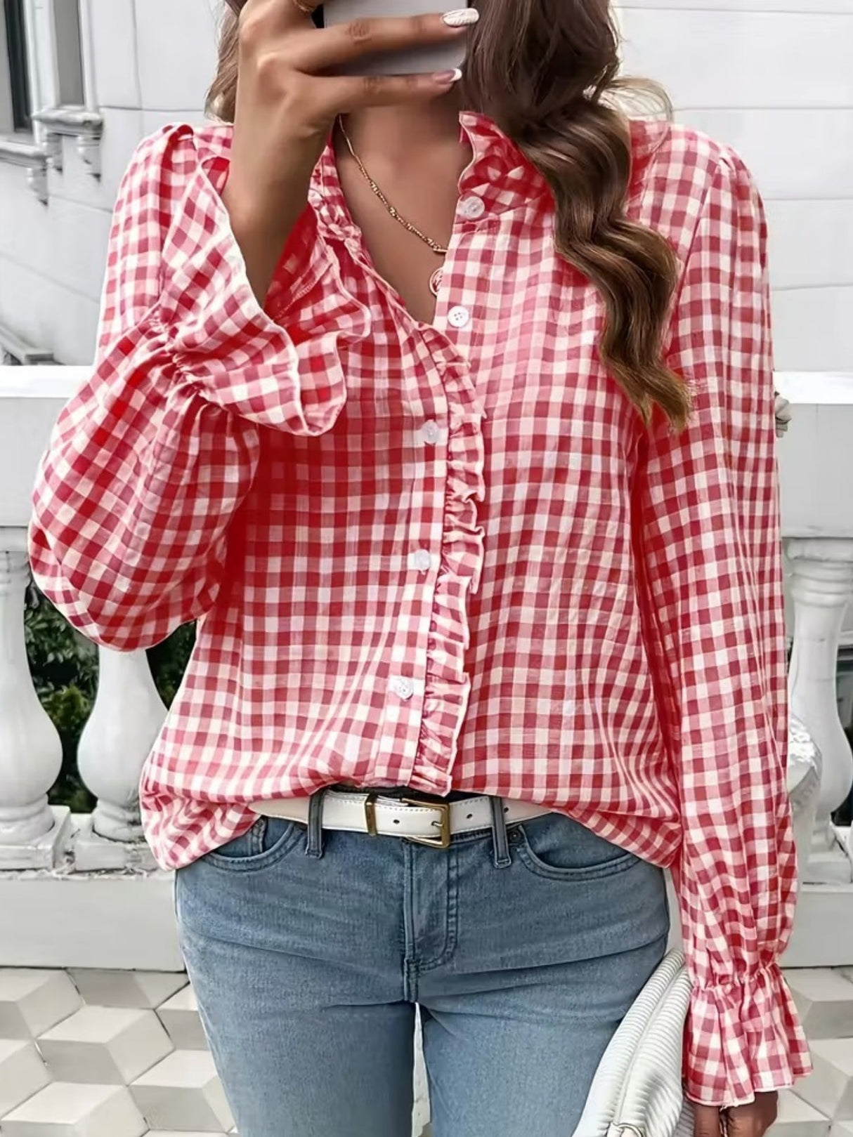 Stripes Ruffle Puff Sleeve Commuting Shirts