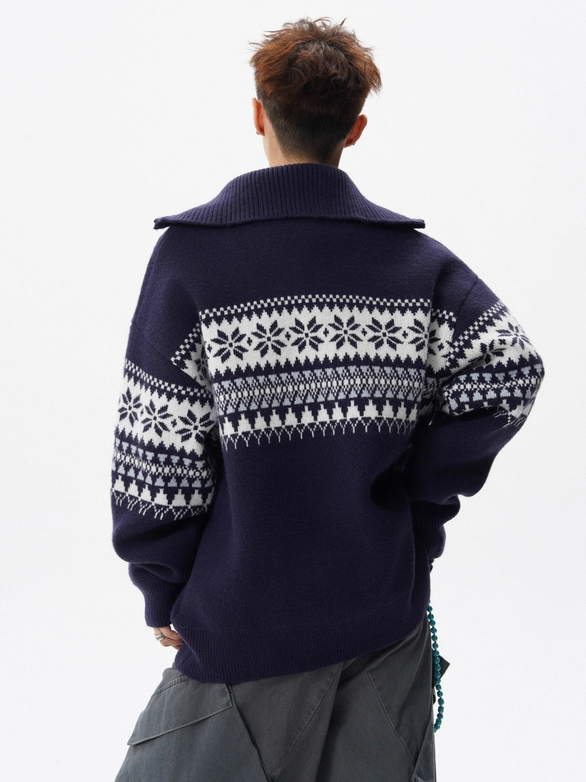 Fair Isle Jacquard Half Zipper Turtleneck Sweaters