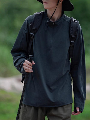 Outdoor Sunscreen Moisture Absorption Quick-drying Fitness Sports Antibacterial Mock Neck Long-sleeved T-shirt