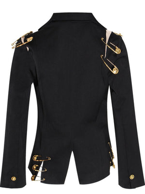 Large Safety Pin Decoration Long-sleeved Fitted Blazers