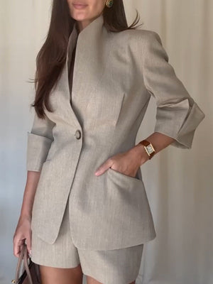 Waist Suit Coat Shorts 2-piece Sets