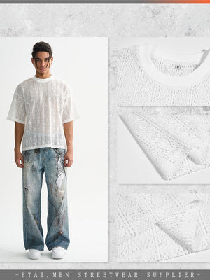 Liber Summer Men's Hollow pattern Floral T-shirts