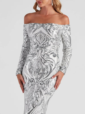 Liber Autumn women's sequined one-shoulder long dress