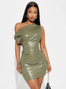 PU Leather Sloping Shoulders Party Mini&Short Dresses