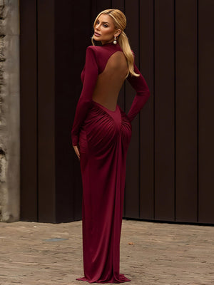 High-neck, Backless, Slim-fitting, Sexy, Solid-color Long Dress