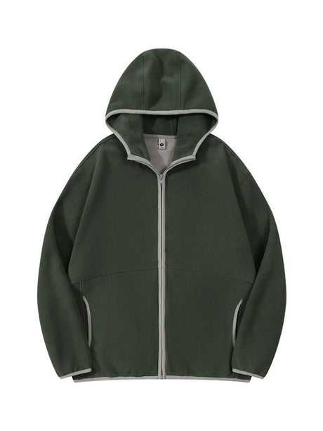 Fleece Contrasting Colors Plush Thickening Keep Warm Hooded Cardigan Jackets