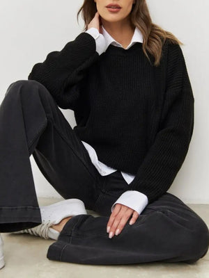 Liber Crew Neck Solid Color Knitted Sweater