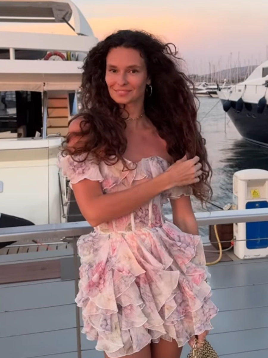 Off Shoulder Ruffle Floral Formal Dress Mini&Short Dresses