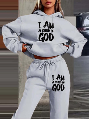 Letter Printed Plush Hoodies Sweatpants 2-piece Sets