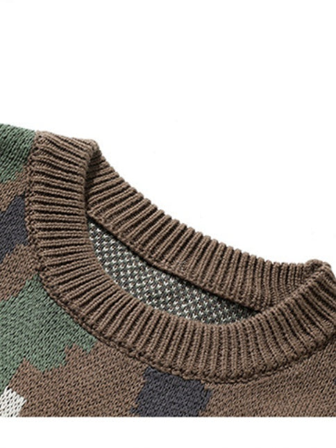 Retro Camouflage Crew Neck Sweaters