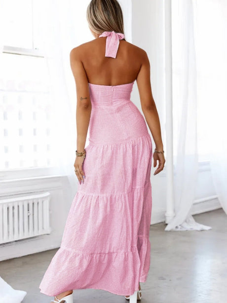 Liber Summer Women's Ruffle Solid Color Maxi Dresses