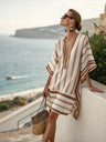 V-neck Short-sleeved Striped Printed Long Dress
