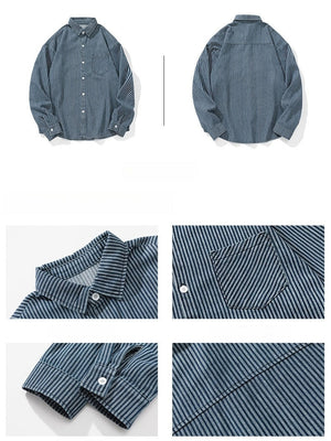 Vintage Wash Denim Striped Long-Sleeve Shirt