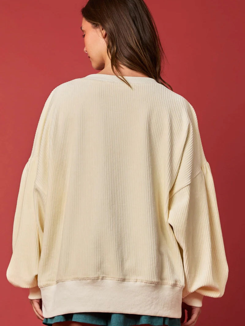 Christmas Egg Sequined Long Sleeve Loose Sweatshirt Pullover Top