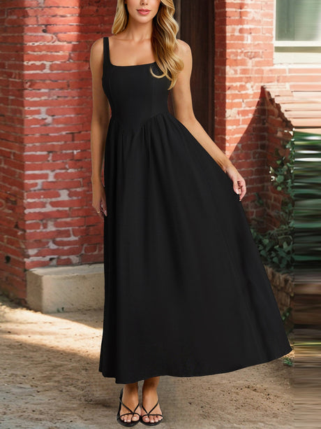 Pleats On Suspenders Tucking And Waist-cinching Maxi Dresses