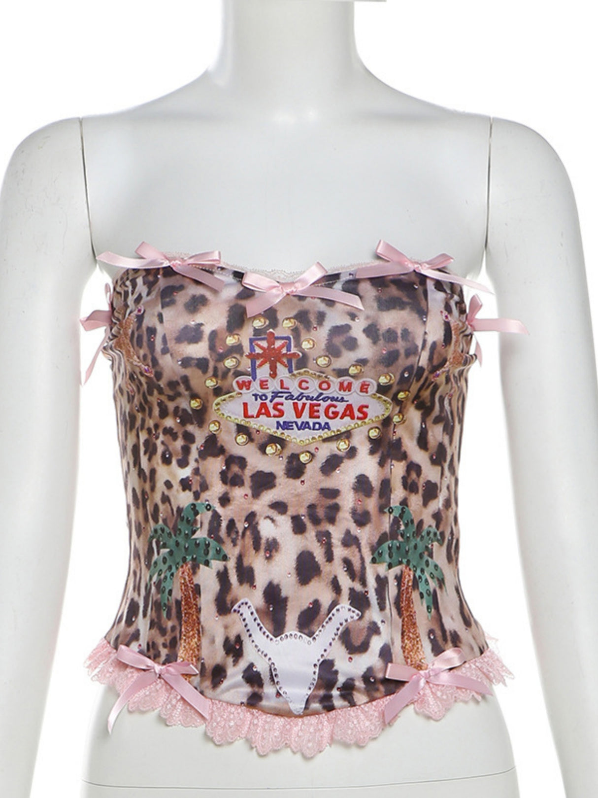 Bow Leopard Print Backless Sweet Tank Tops&Camis