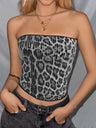 Leopard Print Sequins Stretch Strapless Vest