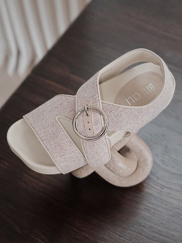 BIUCILI Mutual Performance Original Asymmetrical Design Old Qian Resort Style Square Toe Woven Basic Women's Sandals