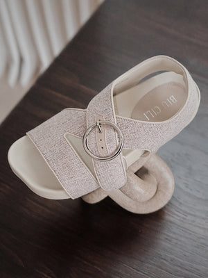 BIUCILI Mutual Performance Original Asymmetrical Design Old Qian Resort Style Square Toe Woven Basic Women's Sandals