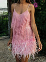 Tassel Sequins Feather Splicing Mini&Short Dresses