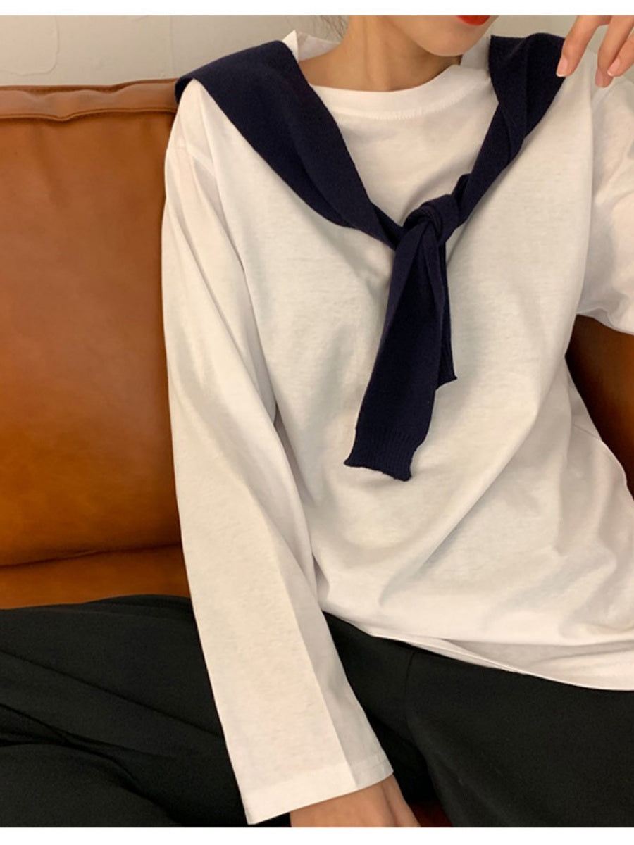 Liber Autumn Women's Splicing Solid Color T-shirts