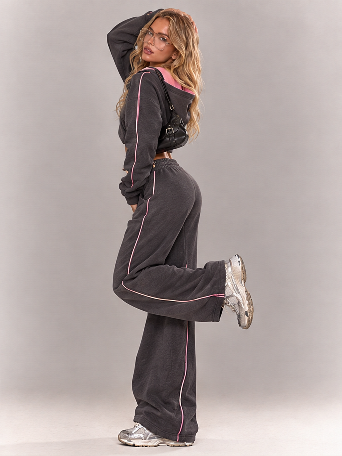 Double-sided Color-blocked Hooded Zip-up Cardigan And Trousers Two-piece Set