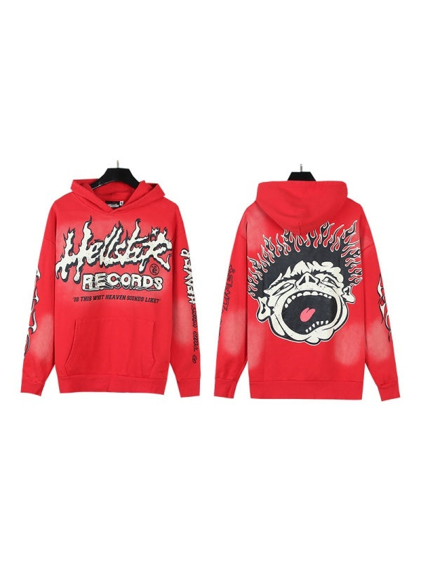 Washing Water Old Printed Hooded Sweatshirt Trousers Set