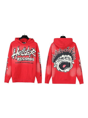 Washing Water Old Printed Hooded Sweatshirt Trousers Set