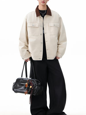 Contrasting Colors Lapel Cotton Washing Jackets