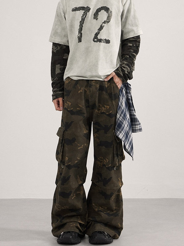 Liber Autumn Neutral wear Multiple pockets Camouflage Pants