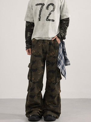 Liber Autumn Neutral wear Multiple pockets Camouflage Pants