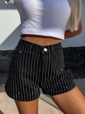 Rhinestone-studded Pocket Straight-leg Denim Shorts