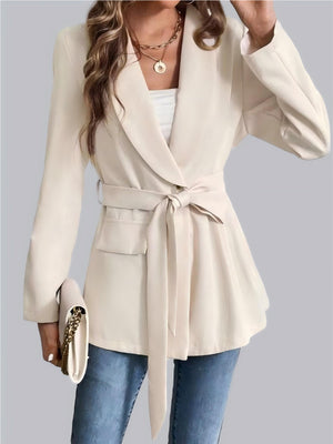 Business-Blazer mit grünen Fruchtkragen, Schnürung und langen Ärmeln