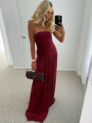 Strapless Gathered Long Dress