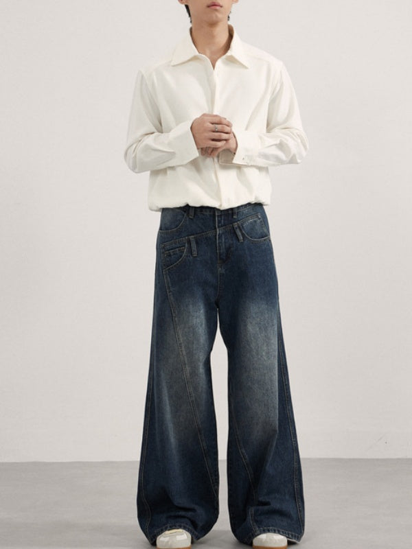 Irregular Deconstruction Segmentation A-shaped Slimming Jeans