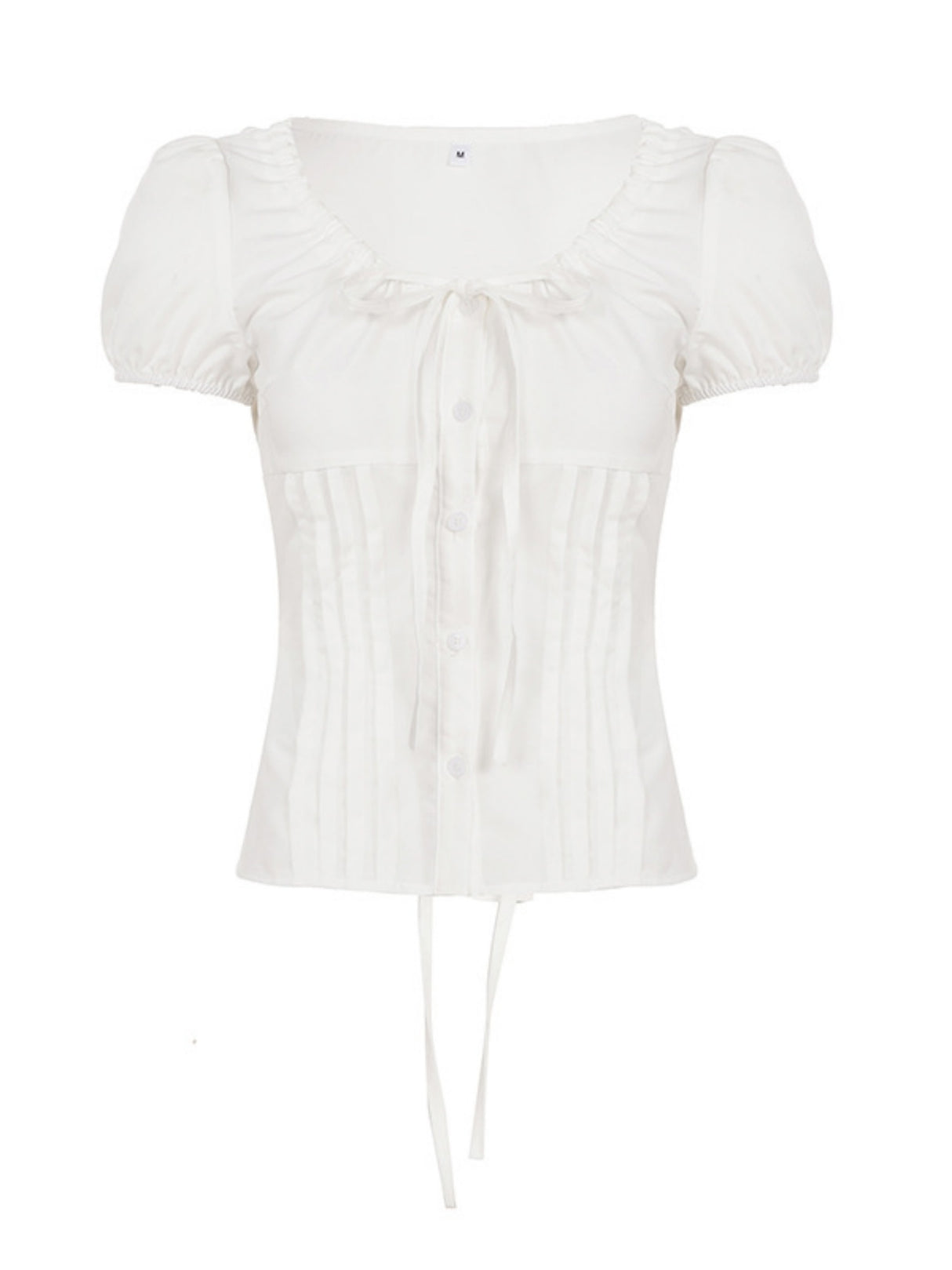 Bow Tie Puff Sleeve Waist Shaping T-shirts