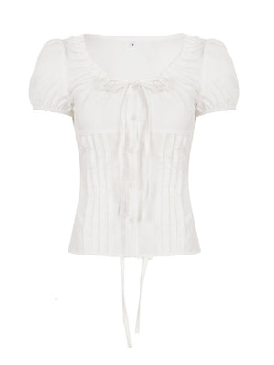 Bow Tie Puff Sleeve Waist Shaping T-shirts