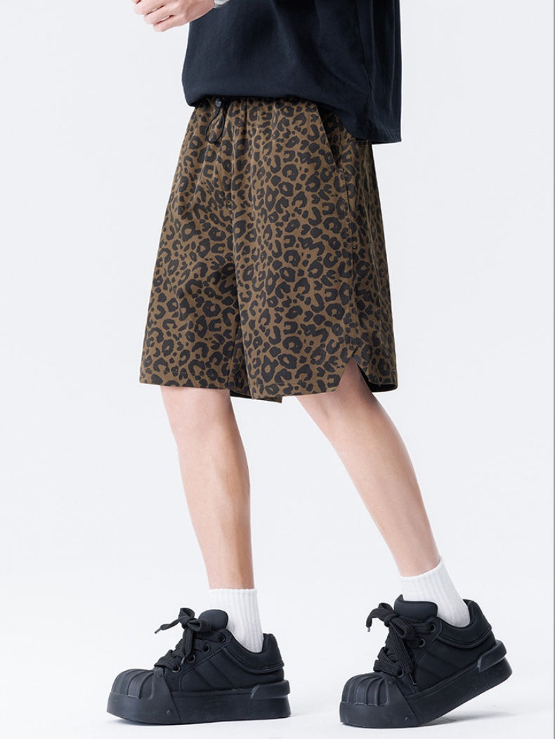 Retro Leopard Print Five Points Shorts