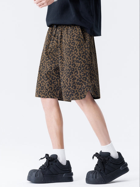 Retro Leopard Print Five Points Shorts