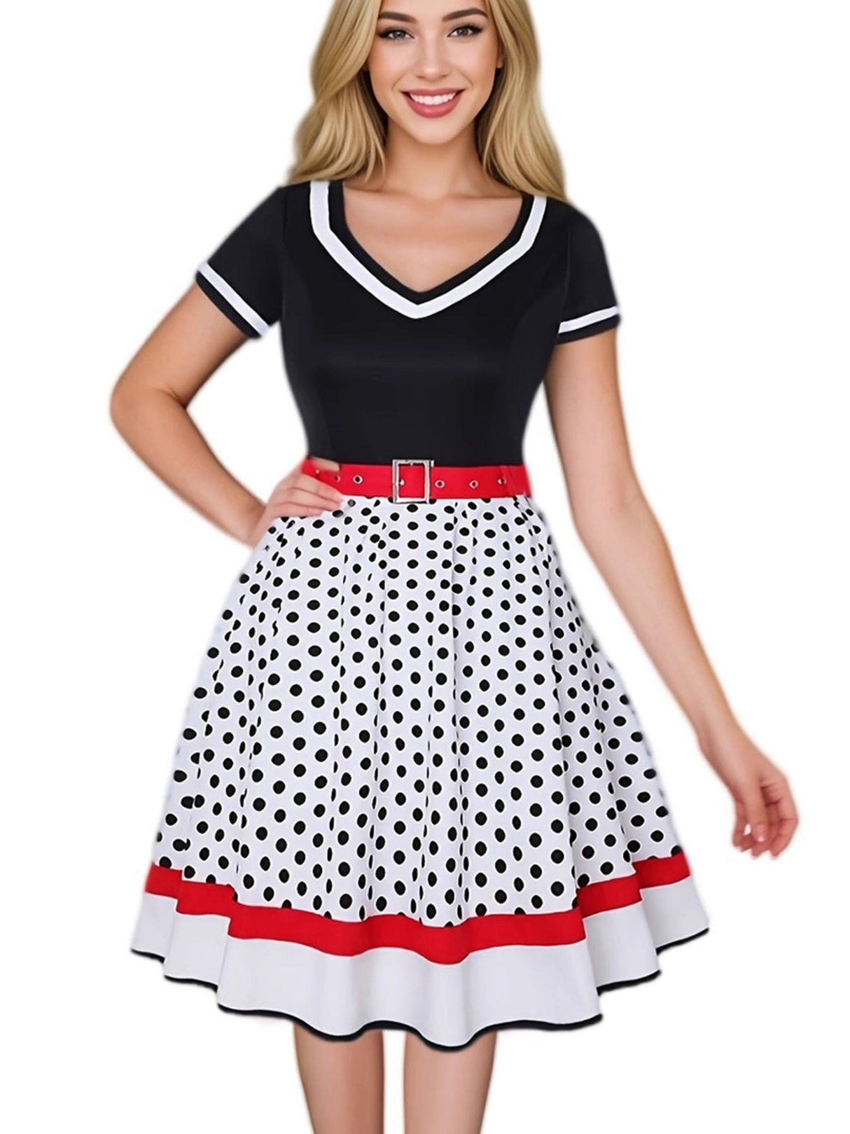 Christmas Polka Dots Splicing Large Skirt Midi Dresses