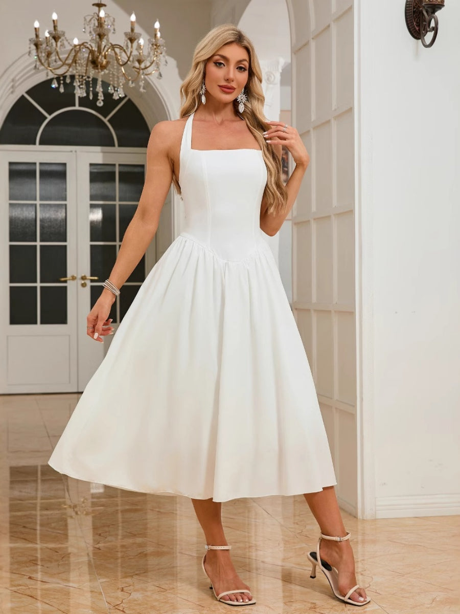 Halter Lace Up Big Swing Maxi Dresses